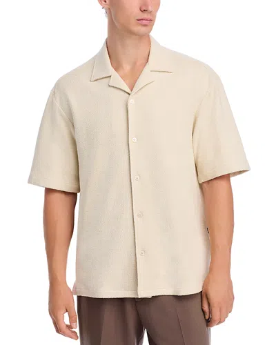 Hugo Boss Lars Terry Cloth Camp Relaxed Fit Button Down Shirt In Neutral