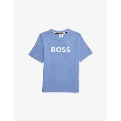 Hugo Boss Kids' Lavender Blue Logo-print Cotton T-shirt 4-