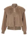 Hugo Boss Boss Wool Blend Bomber Jacket With Satin Inserts Boss In Brown