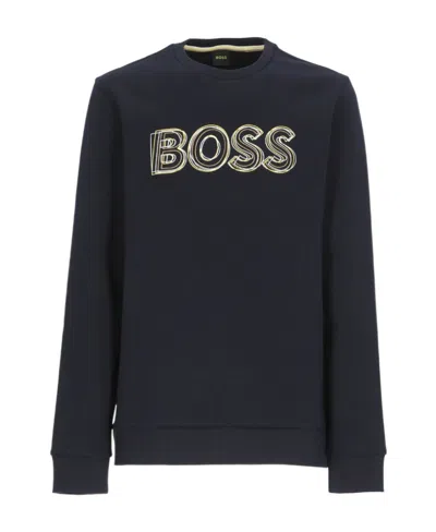 Hugo Boss Layered Logo Embroidered Sweater In Black