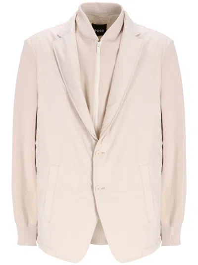 Hugo Boss Layered Panelled Jacket In Neutrals
