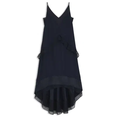Hugo Boss Layered Satin Dress With Silk Inserts In Blue