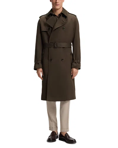 Hugo Boss L-cook Double Breasted Cotton Blend Trench Coat In Brown