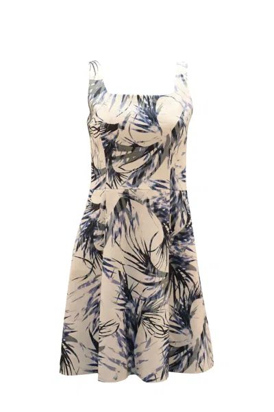 Hugo Boss Leaf Pattern A-line Dress In White Print Cotton