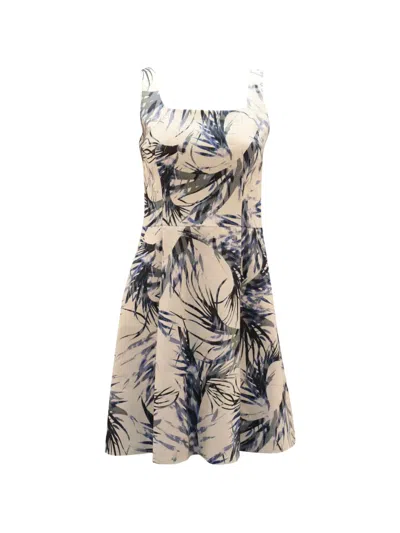 Pre-owned Hugo Boss Leaf-print Mini Dress In White