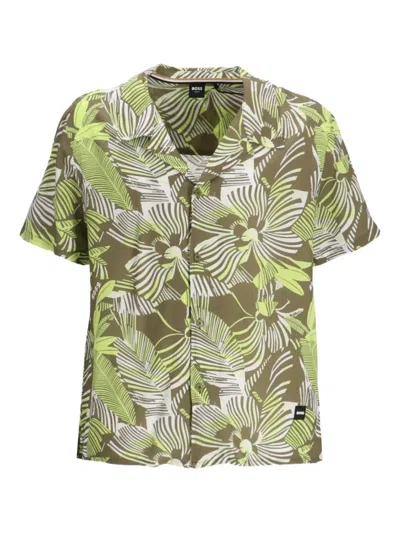 Hugo Boss Hemd Mit Blatt-print In Green