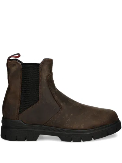 Hugo Boss Leather Ankle Boots In Brown