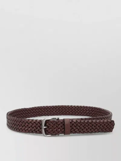 Hugo Boss Braided Leather Silver Metal Buckle Belt In Brown