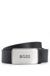 HUGO BOSS LEATHER BELT WITH ANTIQUE-EFFECT BRANDED PLAQUE BUCKLE