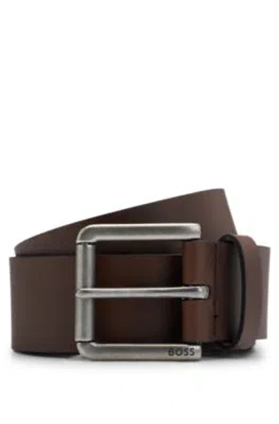 Hugo Boss Leather Belt With Branded Pin Buckle In Dark Brown
