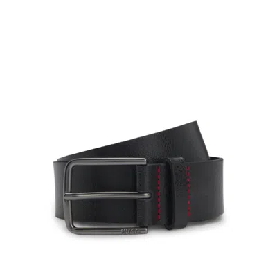 Hugo Boss Leather Belt With Brushed-gunmetal Buckle In Black