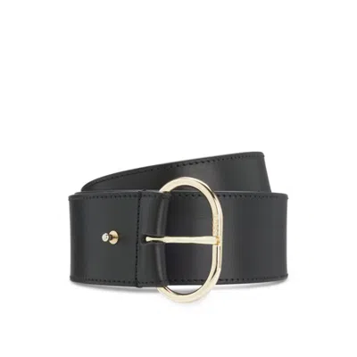 Hugo Boss Leather Belt With Gold-tone Buckle In Black