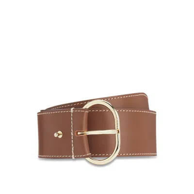 Hugo Boss Leather Belt With Gold-tone Buckle In Brown