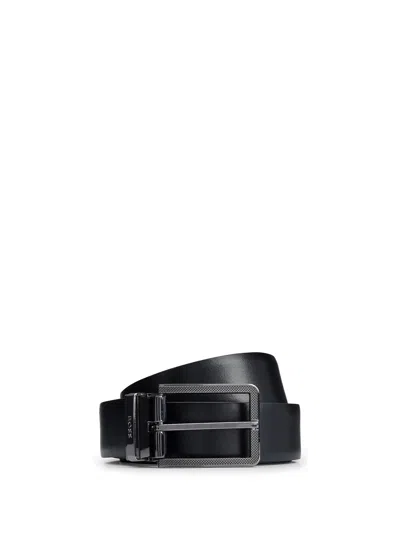 Hugo Boss Leather Belt With Logo Buckle In Black