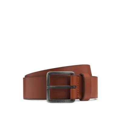 Hugo Boss Leather Belt With Logo Buckle In Brown