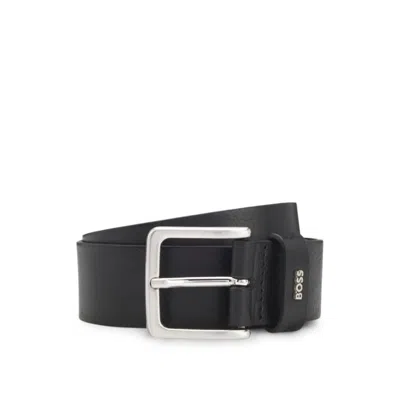 Hugo Boss Leather Belt With Logo Keeper In Black