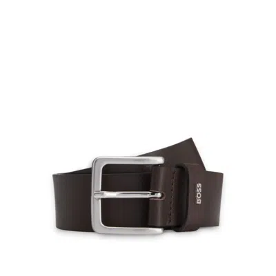 Hugo Boss Leather Belt With Logo Keeper In Brown