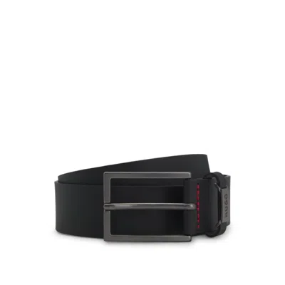 Hugo Boss Leather Belt With Logo-plate Keeper In Black