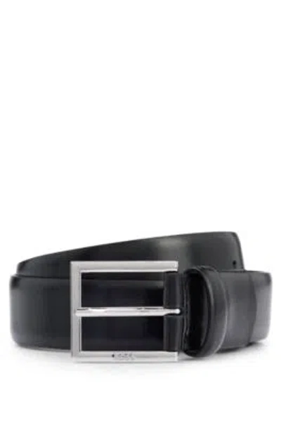 Hugo Boss Leather Belt With Square Logo-engraved Buckle In Black