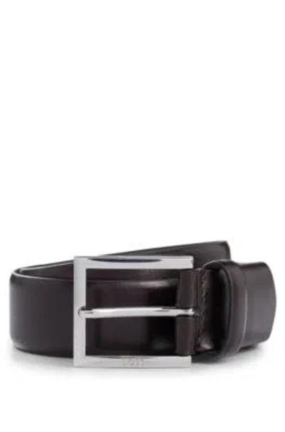 Hugo Boss Leather Belt With Square Logo-engraved Buckle In Dark Brown
