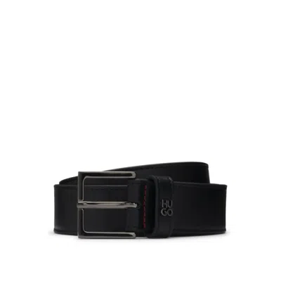 Hugo Boss Leather Belt With Stacked-logo Keeper Trim In Black