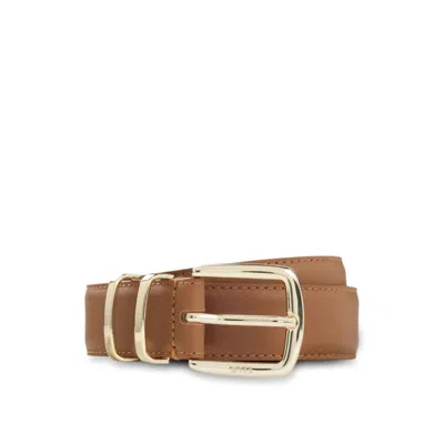 Hugo Boss Leather Belt With Twin Metal Keeper In Brown