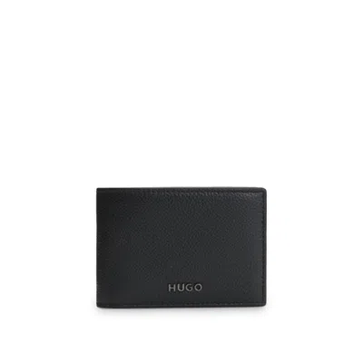 Hugo Boss Leather Bifold Wallet With Metallic Logo Lettering In Black
