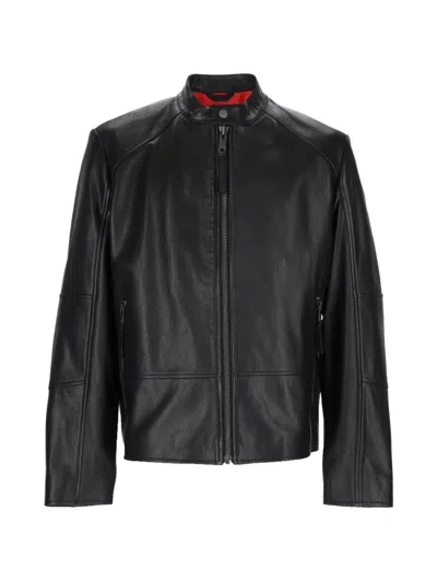 Hugo Boss Leather Biker Jacket In Black