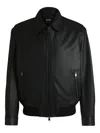 Hugo Boss Structured Black Leather Bomber Jacket With Ribbed Cuffs In Black