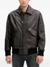 Hugo Boss Leather Bomber Jacket In Gray