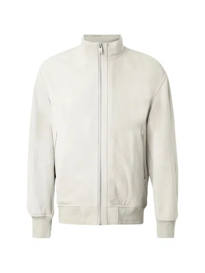 Hugo Boss Leather Bomber Jacket In Neutral