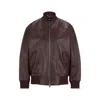 Hugo Boss Leather Bomber Jacket With Embossed Crocodile Motif In Red