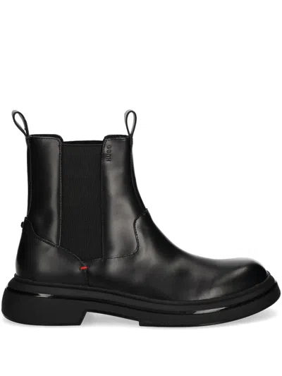 Hugo Boss Leather Boots In Schwarz