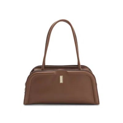 Hugo Boss Leather Bowling Bag With Double B Monogram In Brown