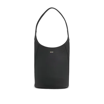 Hugo Boss Leather Bucket Bag With Metallic Logo Lettering In Black