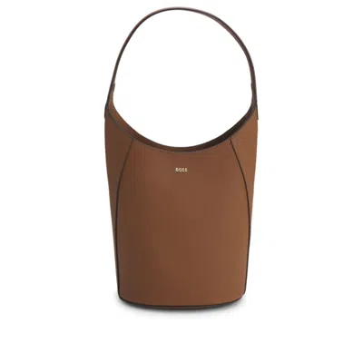 Hugo Boss Leather Bucket Bag With Metallic Logo Lettering In Brown