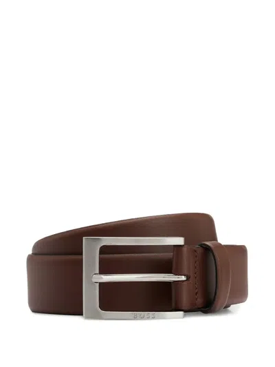 Hugo Boss Leather Buckle Belt In Brown