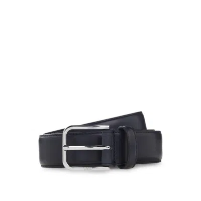 Hugo Boss Leather Business Belt With Polished Silver Buckle In Blue