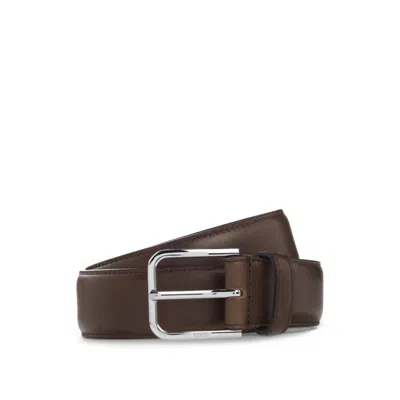Hugo Boss Leather Business Belt With Polished Silver Buckle In Brown