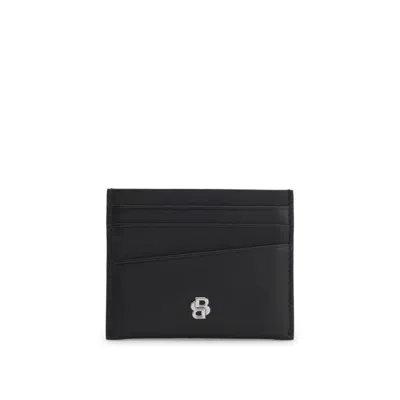 Hugo Boss Leather Card Holder With Double B Monogram In Black