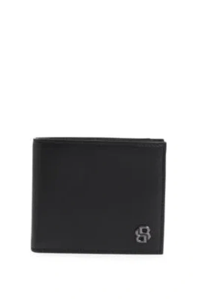 Hugo Boss Leather Card Holder With Double B Monogram In Black
