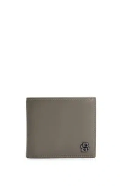 Hugo Boss Leather Card Holder With Double B Monogram In Khaki