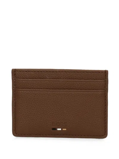 Hugo Boss Leather Cardholder In Brown