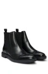 Hugo Boss Leather Chelsea Boots With Brogue Details And Rubber Sole In Black