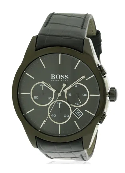 Hugo Boss Leather Chronograph Mens Watch In Black