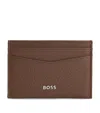 Hugo Boss Leather Crosstown Card Holder In Brown