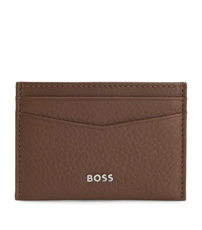 Hugo Boss Leather Crosstown Card Holder In Brown