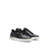 Hugo Boss Leather Trainers With Signature-stripe Details In Black