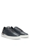 Hugo Boss Leather Cupsole Trainers With Signature Details In Dark Grey