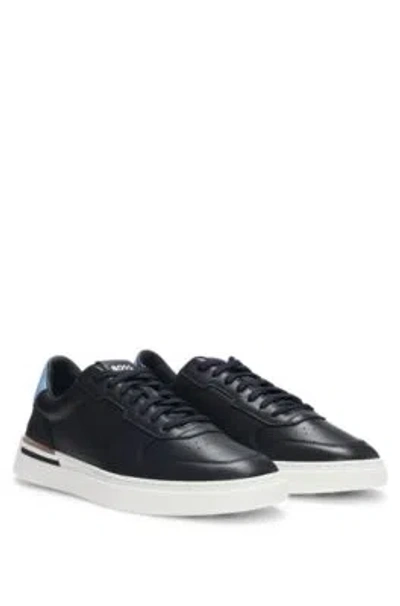 Hugo Boss Leather Cupsole Trainers With Signature Details In Light Blue